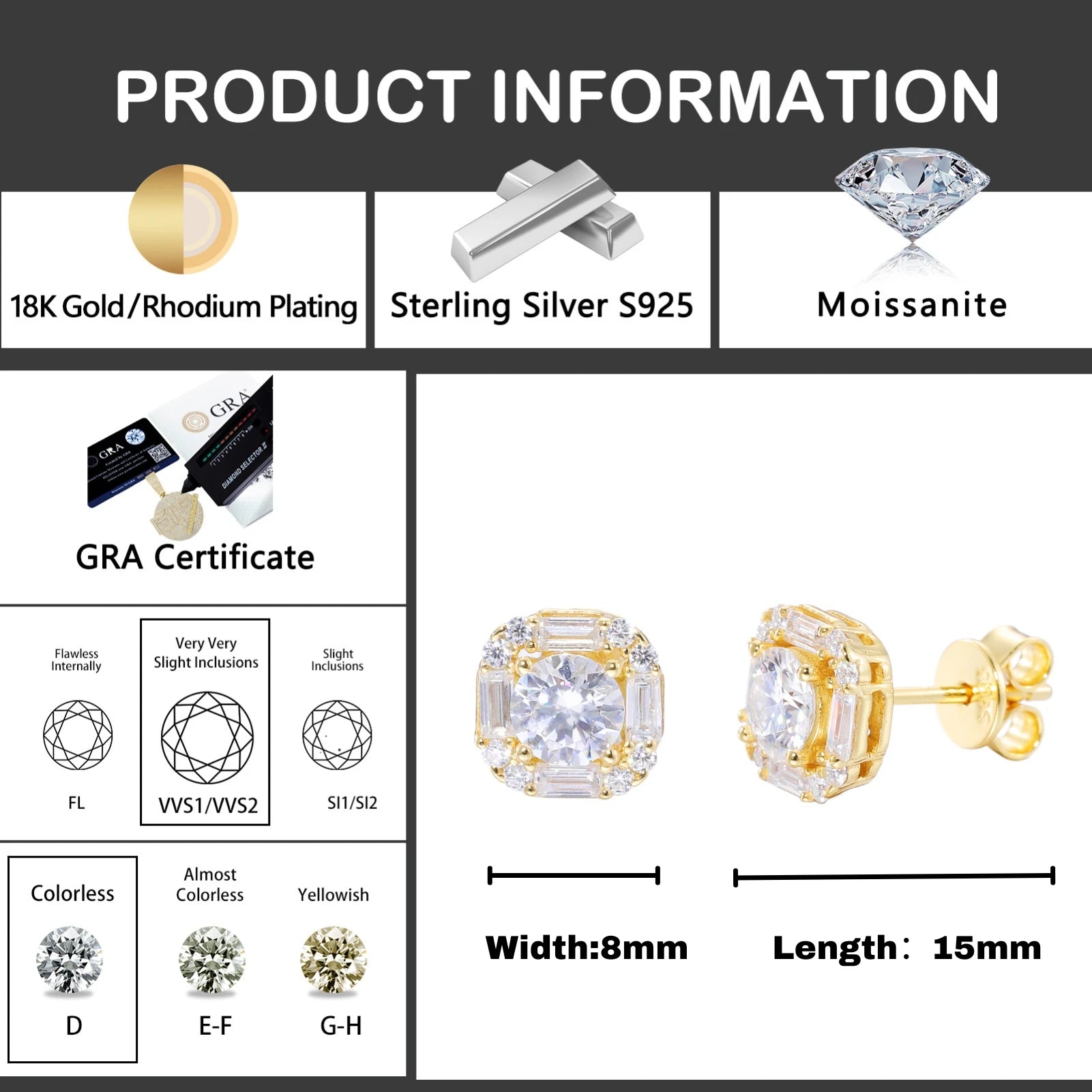 VYNE // ITALIAN SILVER MOISSANITE EARRINGS 8MM