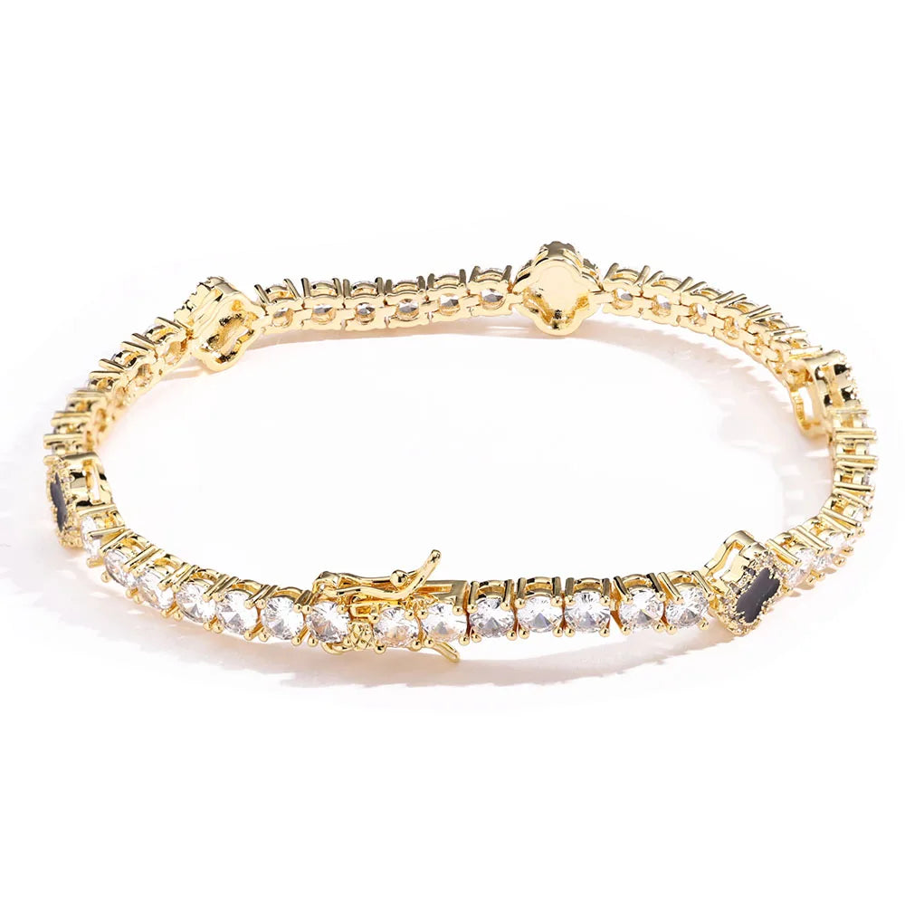 VYNE // BLACK MOTIF TENNIS BRACELET PLATED GLD