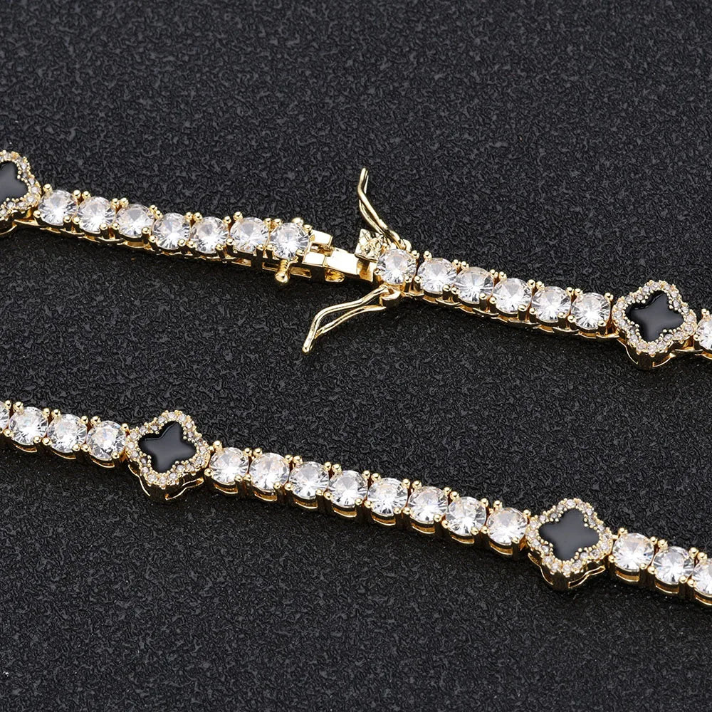 VYNE // BLACK MOTIF TENNIS BRACELET PLATED GLD