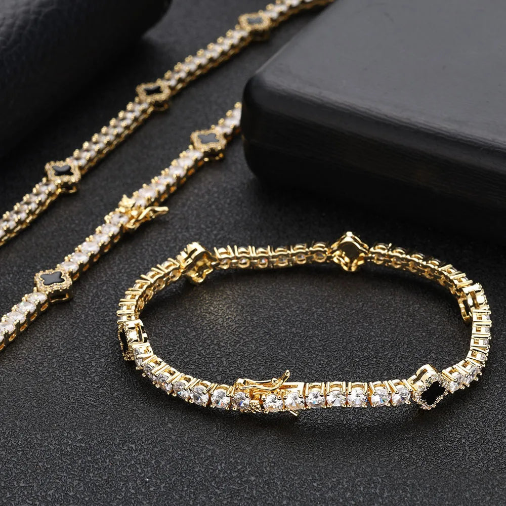 VYNE // BLACK MOTIF TENNIS BRACELET PLATED GLD