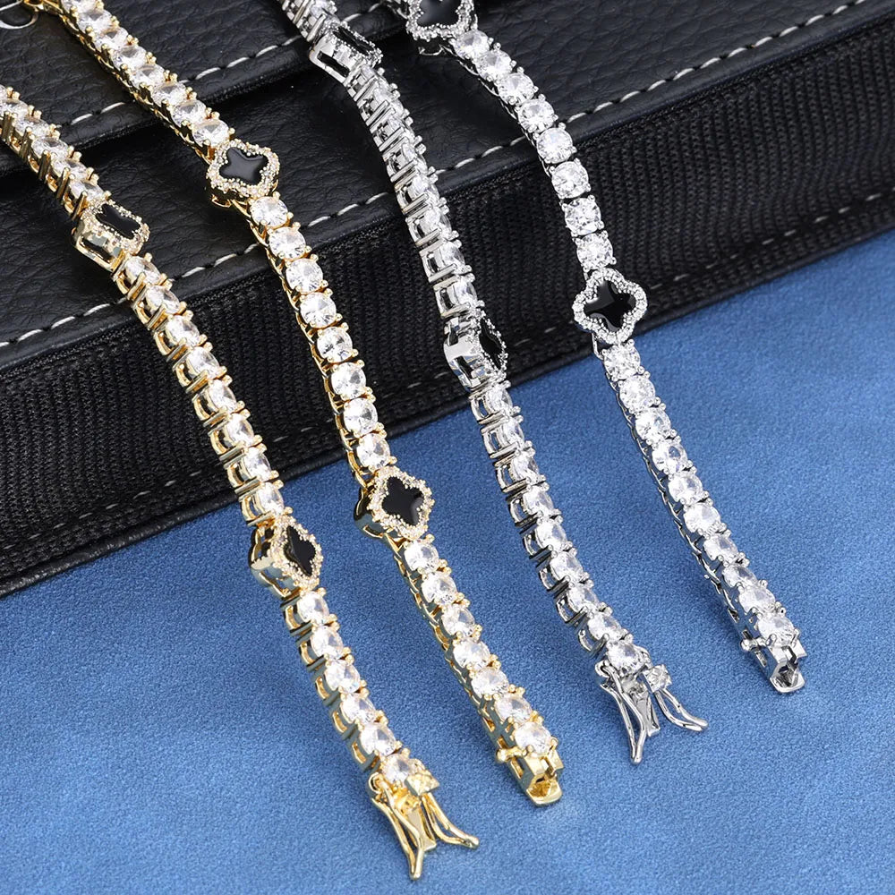 VYNE // BLACK MOTIF TENNIS BRACELET PLATED GLD